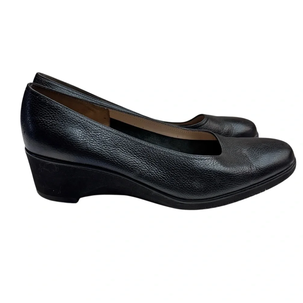 Salvatore Ferragamo Black Leather Wedge 8.5C